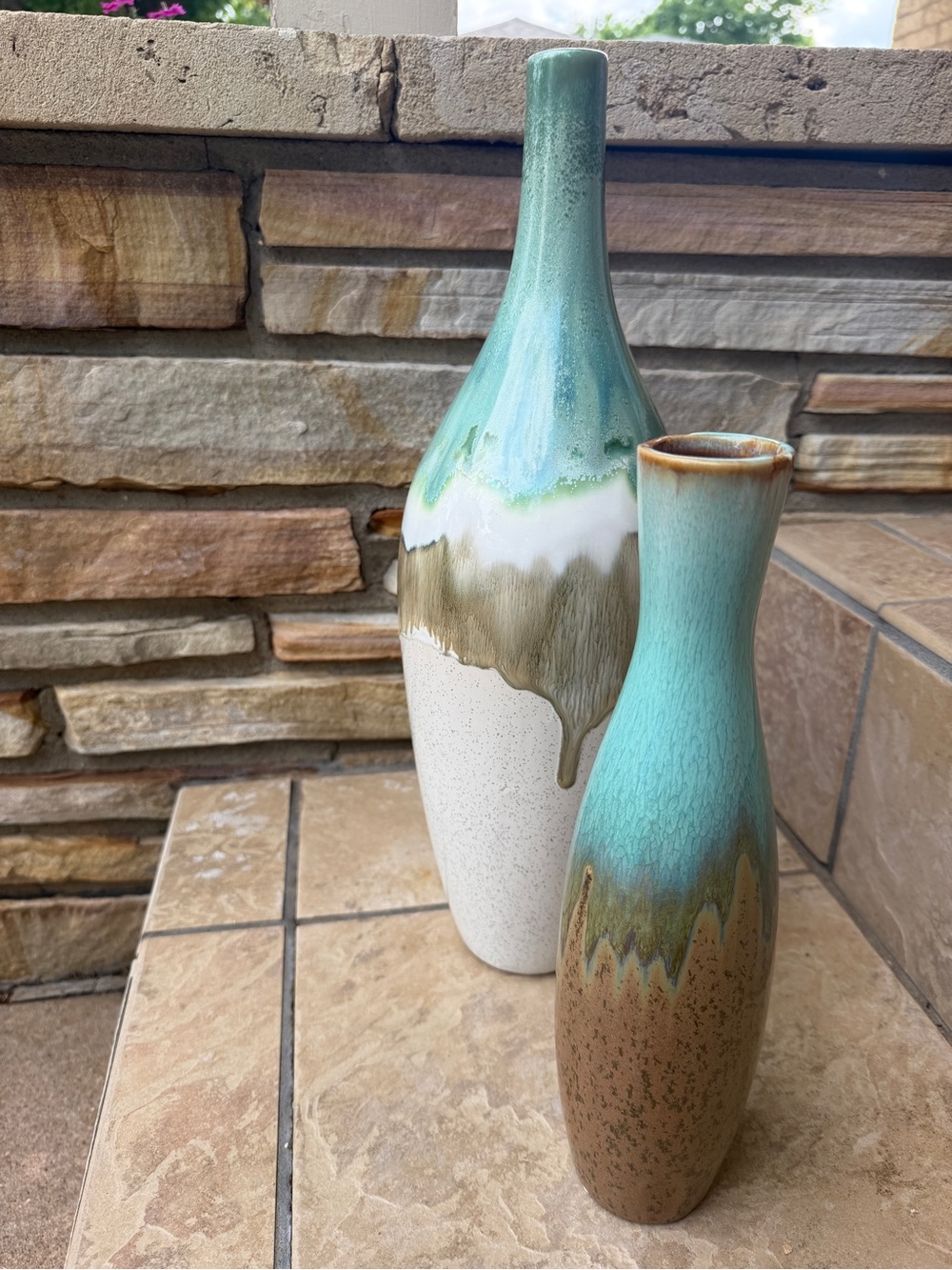 Ceramic Teal and Brown Glazed Decorative Vases